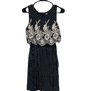 Maison Jules Black Polka Dot Sleeveless Dress Women Layered Embroidered Sz S